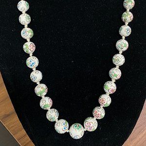 Hand Painted Porcelain Glass Bead Necklace